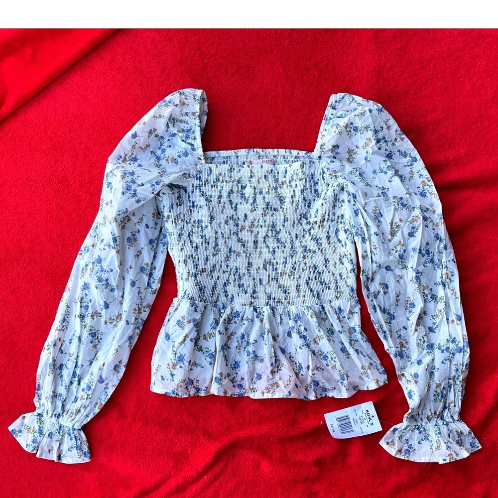 Dizzy Lizzy Floral Smocked Peplum Top Womens Sz S NWT Puff Sleeve Kohl's MSRP 18